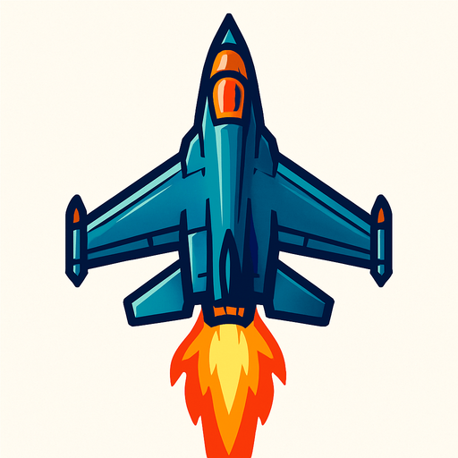 fighter jet up fire.
In-Game asset.  2d.  High contrast.  No shadows