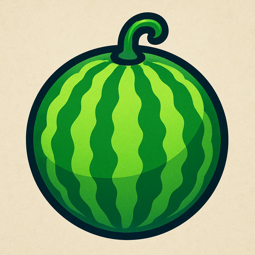 A 2D Watermelon.
In-Game asset.  2d.  High contrast.  No shadows