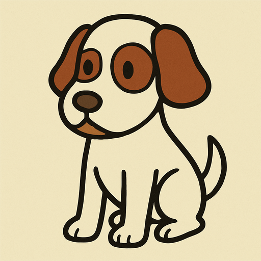 White dog with brown patch on eyes professor Layton game style.
In-Game asset.  2d.  High contrast.  No shadows