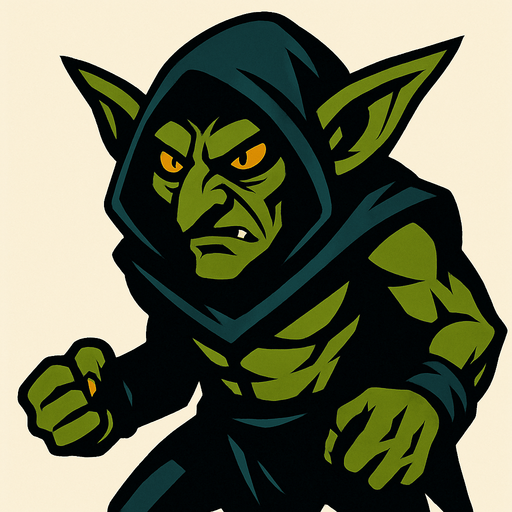 a mysterious and angry goblin.
In-Game asset.  2d.  High contrast.  No shadows