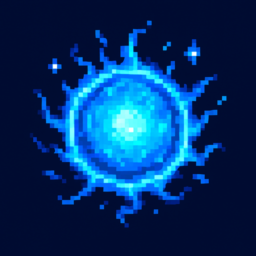 A blue glowing orb of magic. Pixel art.
In-Game asset.  2d.  High contrast.  No shadows