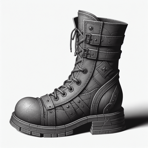 Warcraft 3 art of a boot. Side-view..
Single Game Texture. In-Game asset. 2d. Blank background. High contrast. No shadows.