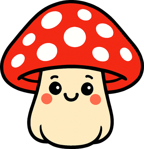 sevimli güzel bir kırmızı ve benekli mantar çiz.
2d.  High contrast.  No shadows