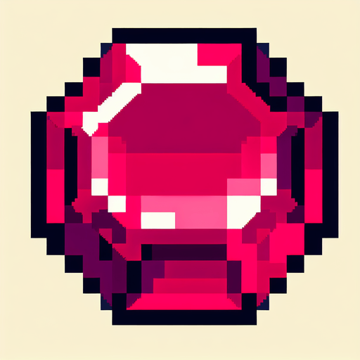 A ruby. Pixel art..
Single Game Texture.  In-Game asset.  2d.  Blank background.  High contrast.  No shadows