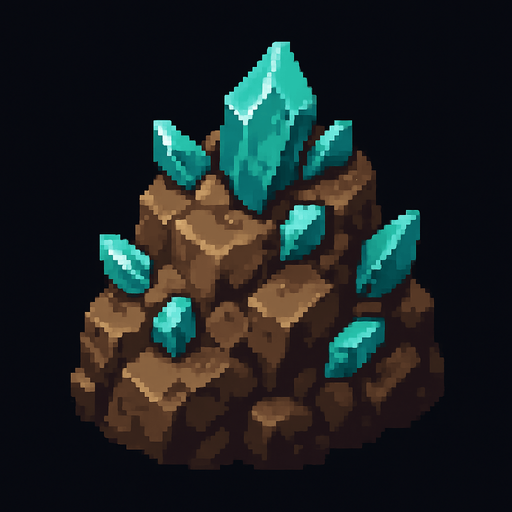 roca con trozos de cristal.
In-Game asset.  2d.  High contrast.  No shadows. pixelart