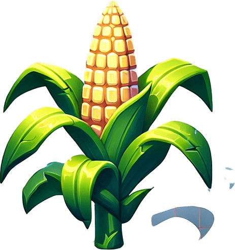 A corn plant in early stage of growth..
Single Game Texture. In-Game asset. 2d. Blank background. High contrast. No shadows.