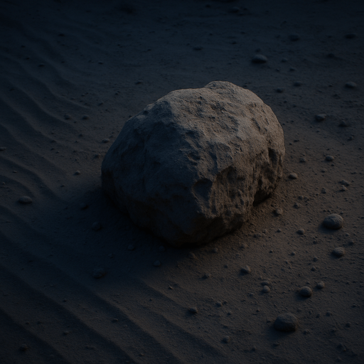 Photorealistic dusty rock in desert at night, bird view
