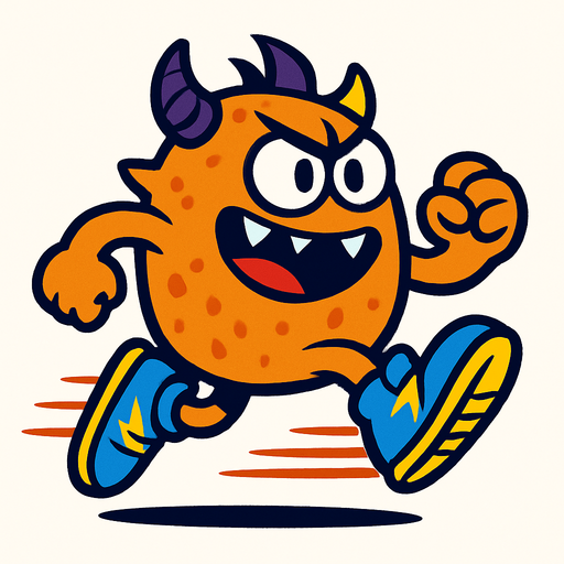 Monster with very fast shoes.
In-Game asset.  2d.  High contrast.  No shadows