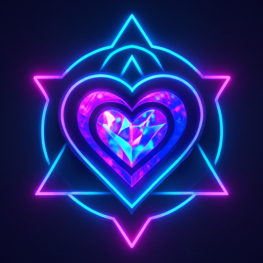 Neon cyberpunk mobile game button magic gemstone crystal sigil eyeball heart triangle topdown flat 3d 2d hologram futuristic glowing occult chic