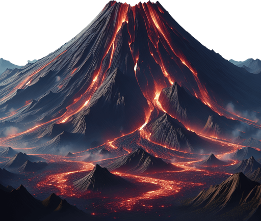 a volcanic mountain with lava but only few smoke