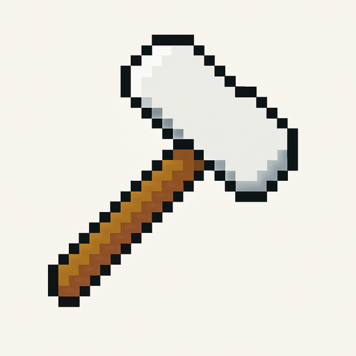 martillo, pixel art, mango marrón, cabeza blanca, mazo de construcción.
In-Game asset.  2d.  High contrast.  No shadows
