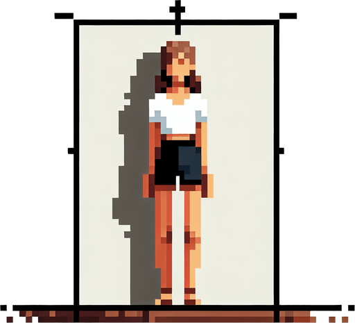 woman in short shorts. mobile game art. pixel art. full body. front facing. Blank background. High contrast. No shadows.