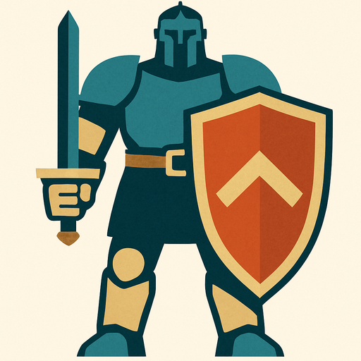 giant solider with shield from front.
In-Game asset.  2d.  High contrast.  No shadows
