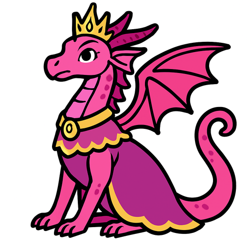 Dragonne rose princesse majestueuse.
In-Game asset.  2d.  High contrast.  No shadows