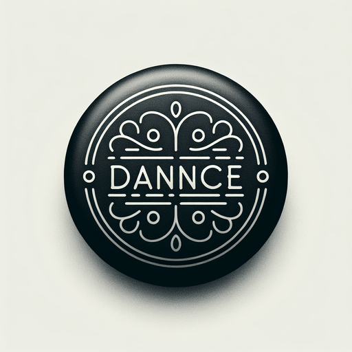 black button with white lined and rounder corners, 'Dance' text on the center