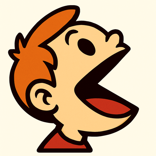 Cabeza de niño con la boca abierta como pacman mirando hacia arriba.
In-Game asset.  2d.  High contrast.  No shadows