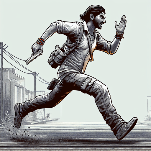 A running man running for his life.
Single Game Texture.  In-Game asset.  2d.  Blank background.  High contrast.  No shadows