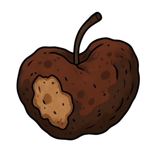 rotten apple. No background. Transparent background. Blank background. No shadows. 2d. In-Game asset. flat