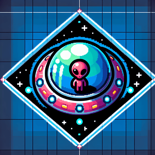 A small curious alien in a ufo..
Single Game Texture. In-Game asset. 2d. Blank background. High contrast. No shadows.