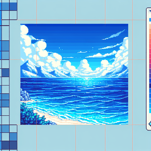 sea and sky,pixel,realistic but detailles benzer renkler mavi ve mavi
Single Game Texture.  In-Game asset.  2d.  Blank background.  low contrast.  No shadows