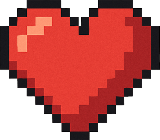 Pixel art 2d heart.
In-Game asset.  2d.  High contrast.  No shadows