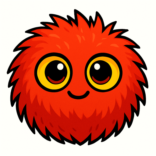 Pelusa roja de ojos amarillos tierno.
In-Game asset.  2d.  High contrast.  No shadows