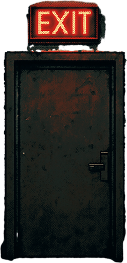 Make a door with a white wall like it was in an abandoned school on top of the door is a glowing red exit sign.
In-Game asset.  2d.  High contrast.  No shadows