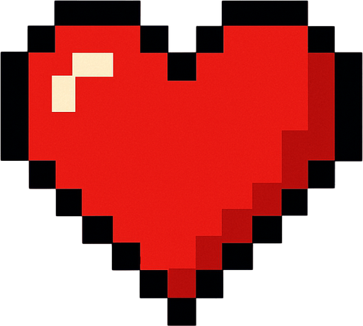 Red heart pixel art.
In-Game asset.  2d.  High contrast.  No shadows