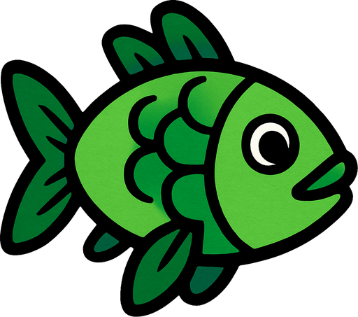 yeşil balık.
In-Game asset.  2d.  High contrast.  No shadows
