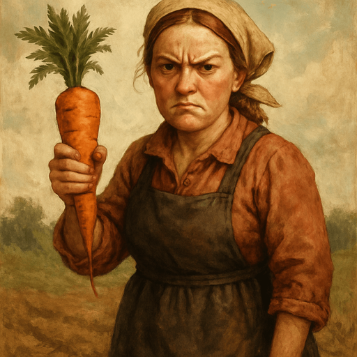 Elinde havuç olan kızgın bir çiftçi.
Karakter ayakkabısı siyah