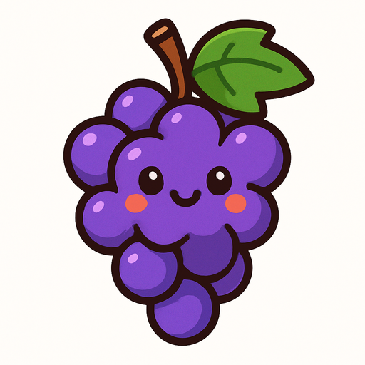 Grapes with a cute face.
In-Game asset.  2d.  High contrast.  No shadows