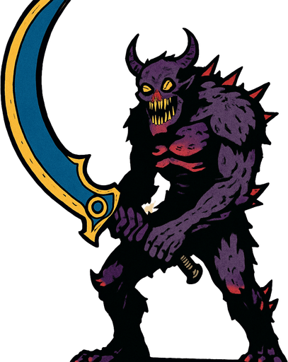 It's a scary monster, it has a 50-meter sword in its hand, it looks like the full moon sword in the game Metin2..
In-Game asset.  2d.  High contrast.  No shadows