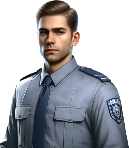 create night guard.
Single Game Texture.  In-Game asset.  2d.  Blank background.  High contrast.  No shadows