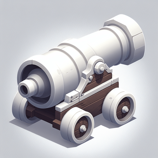 White cannon.
Single Game Texture.  In-Game asset.  2d.  Blank background.  High contrast.  No shadows