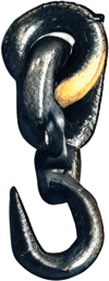Draw a black chain from the top of the hook to the top of the image