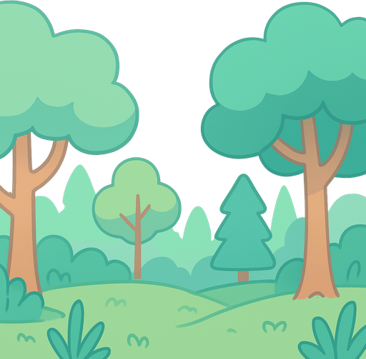 Background for hyper casual puzzle game. Showing forest . Pastel colors, flat shaded, vector art. Single Game Texture. In-Game asset. 2d. Blank background. High contrast. No shadows.