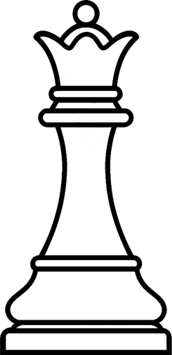 Create a refined and graceful white queen chess piece image with a transparent background. It should have clear black outlines and a classic design, easily distinguishable from other pieces. The style must fit a minimalist black-and-white chessboard. Output as a PNG with transparency..
In-Game asset.  2d.  High contrast.  No shadows