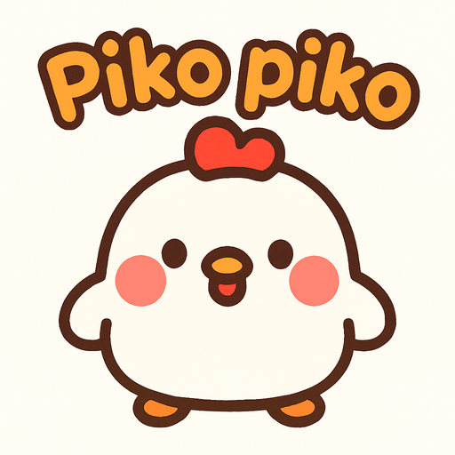 Debe decir “Piko piko” y ser estilo cute.
In-Game asset.  High contrast.  No shadows