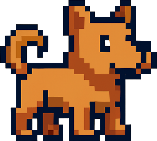 pixel art dog.
In-Game asset.  2d.  High contrast.  No shadows
