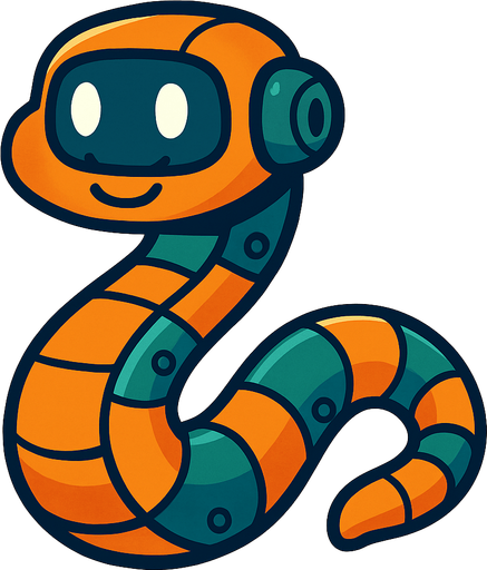 frendly robotic snake.
In-Game asset.  2d.  High contrast.  No shadows