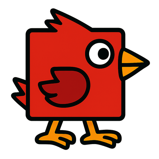 Square shaped red bird facing right.
In-Game asset.  2d.  High contrast.  No shadows