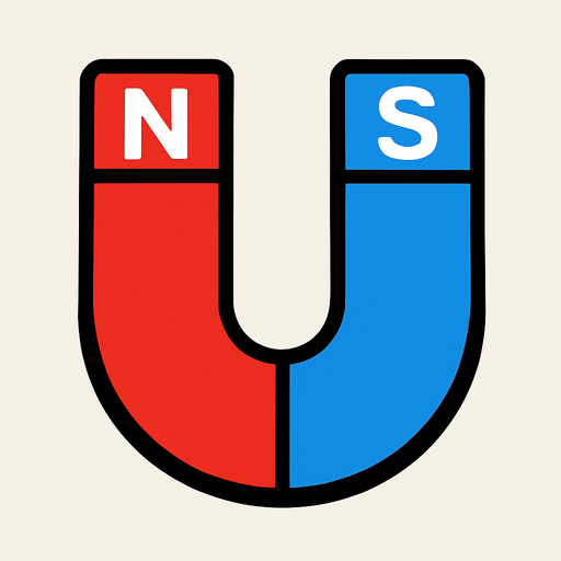 A red and blue Survivor.io style 2D U-shaped (with N and S) magnet made by HABBY PTE. LTD..
In-Game asset.  2d.  High contrast.  No shadows