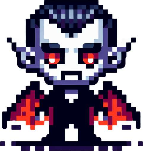 pixel art vampire, single sprite
Single Game Texture. In-Game asset. 2d. Blank background. High contrast. No shadows.