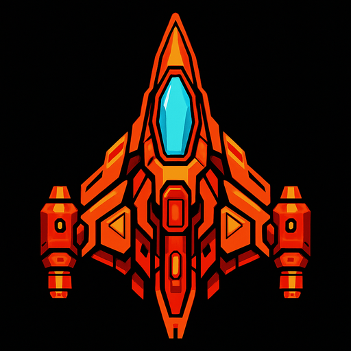Make it a ship for a space shooting game with intense designing.
In-Game asset.  2d.  High contrast.  No shadows