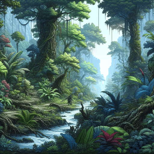 Jungle.
Single Game Texture. In-Game asset. 2d. Blank background. High contrast. No shadows.