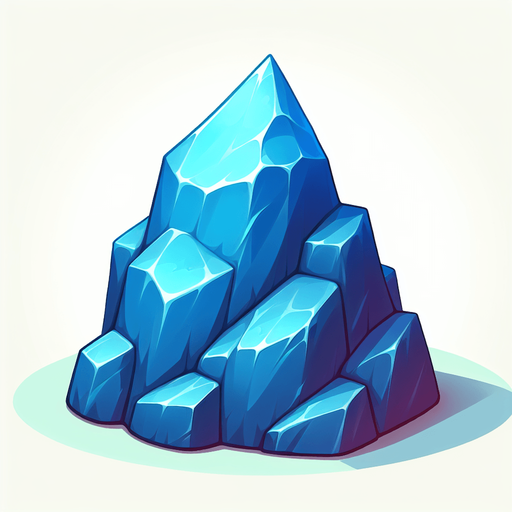 A peaked blue rock. Cartoon style..
Single Game Texture.  In-Game asset.  2d.  Blank background.  High contrast.  No shadows