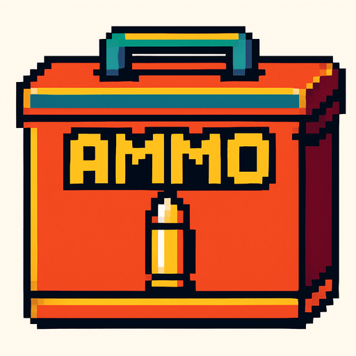 Caja de munición de colores retro pixelart.
In-Game asset.  2d.  High contrast.  No shadows