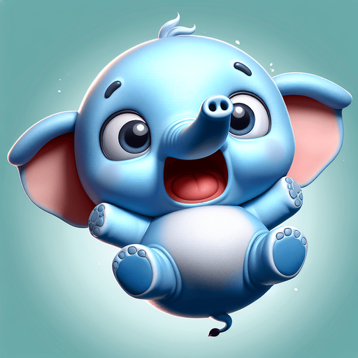 A happy little blue elephant, looking scared, facing the viewer, legs flailing as it falls through the air..
Single Game Texture. In-Game asset. 2d. Blank background. High contrast. No shadows.