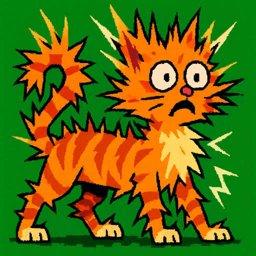 El mudo gato con el mismo estilo pero electrocutado con fondo verde