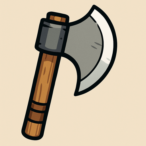 Has un hacha medieval que su lado afilado este de frente estilo cartoon.
In-Game asset.  2d.  High contrast.  No shadows